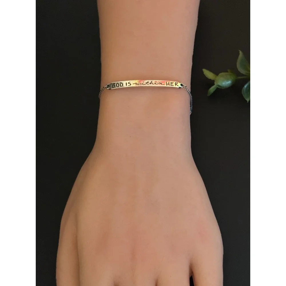 James Avery Sterling Silver God Is Within Her Psalm 46:5 Adjustable Bar Bracelet